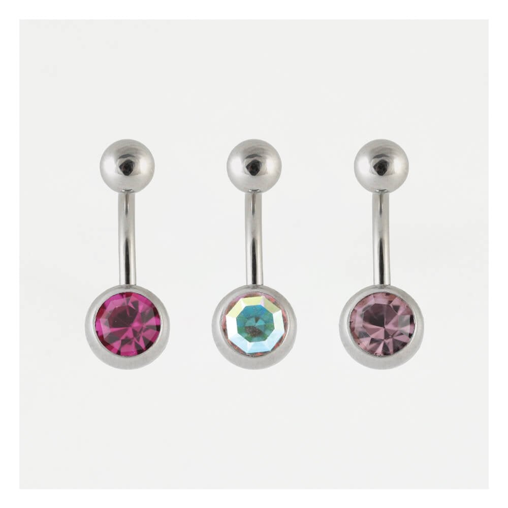 Steel Single Jewelled Belly Bar