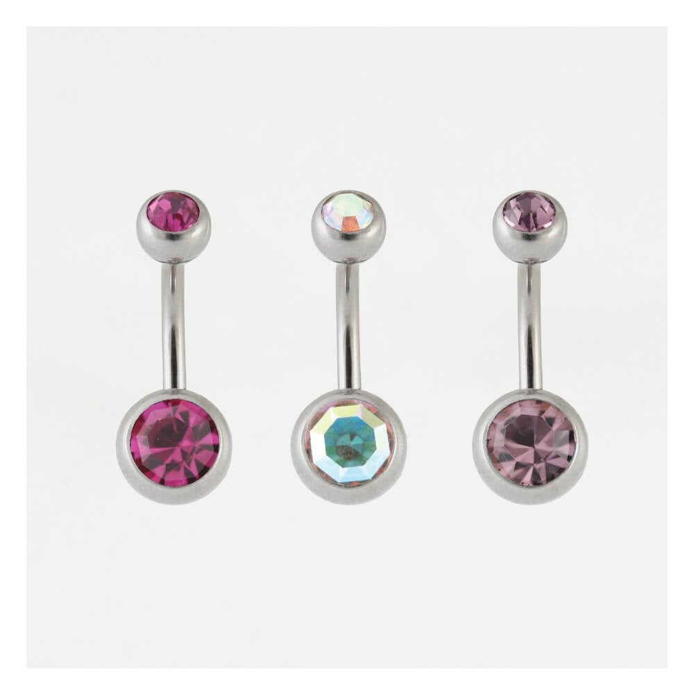 Steel Double Jewelled Belly Bar