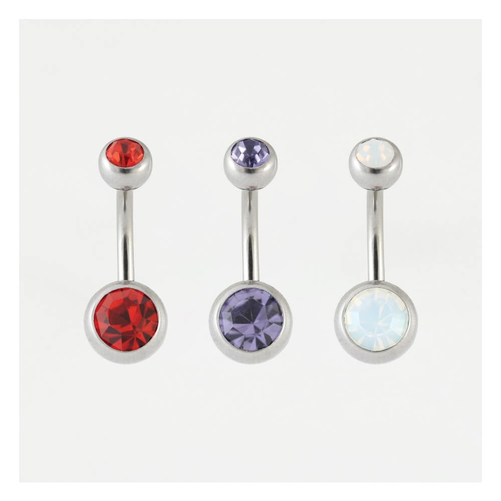 Steel Double Jewelled Belly Bar