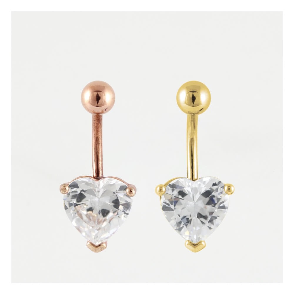 Large Gemset Heart Belly Bar