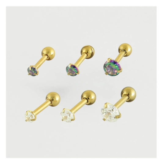 Gold PVD Steel Jewelled Ear Bar