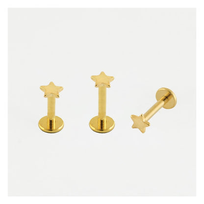 Gold PVD Steel Star Labret - Internally Threaded