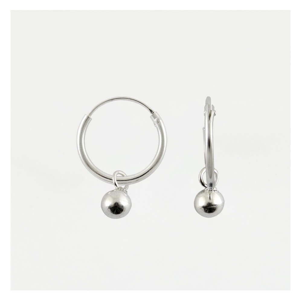 Silver Bead Dangle Hoops Earrings - 12mm