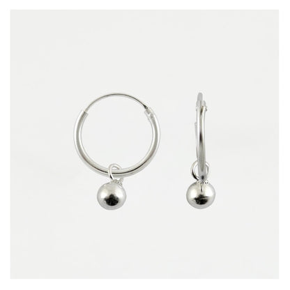 Silver Bead Dangle Hoops Earrings - 12mm