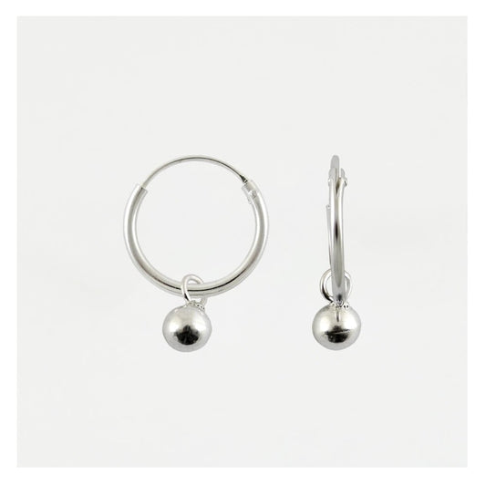 Silver Bead Dangle Hoops Earrings - 12mm