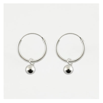 Silver Bead Dangle Hoops Earrings - 12mm
