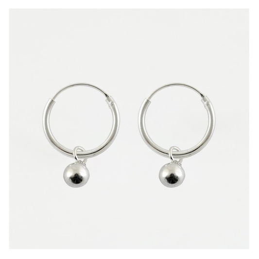 Silver Bead Dangle Hoops Earrings - 12mm