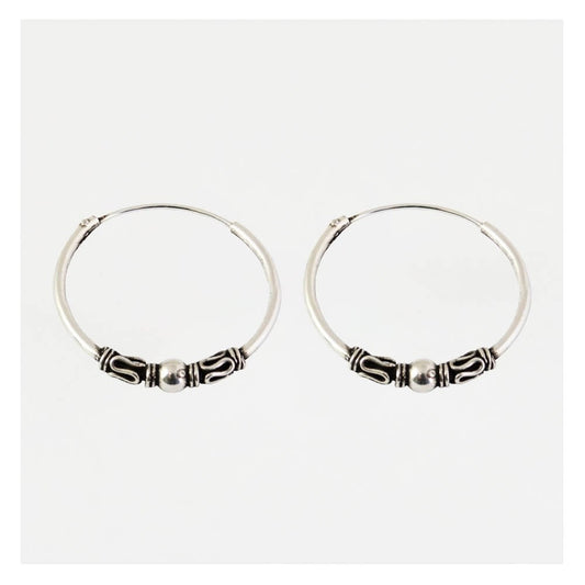 Silver Weave and Ball Hoop Earrings - 18mm