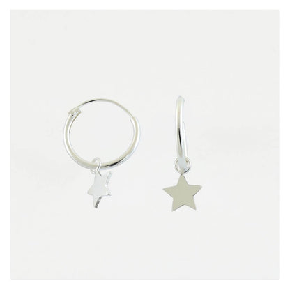 Silver Dangly Star Hoop Earrings - 12mm