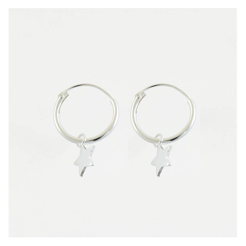 Silver Dangly Star Hoop Earrings - 12mm