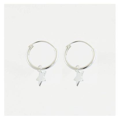Silver Dangly Star Hoop Earrings - 12mm