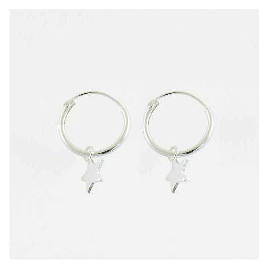 Silver Dangly Star Hoop Earrings - 12mm