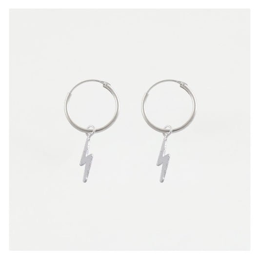 Silver Bolt of Lightning Hoop Earrings - 12mm