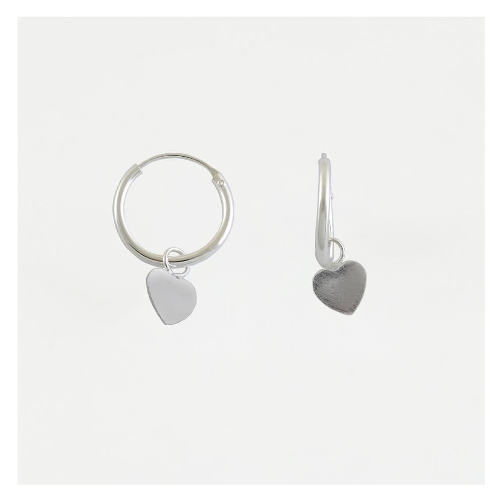 Silver Heart Charm Hoop Earrings - 12mm