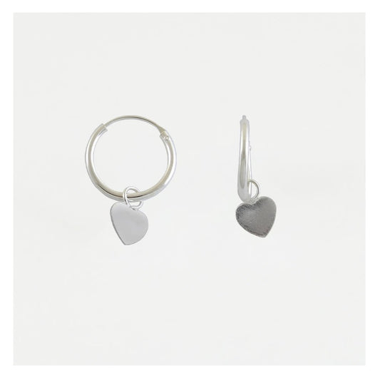 Silver Heart Charm Hoop Earrings - 12mm