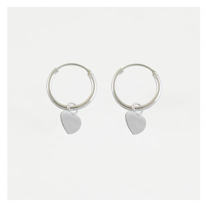 Silver Heart Charm Hoop Earrings - 12mm