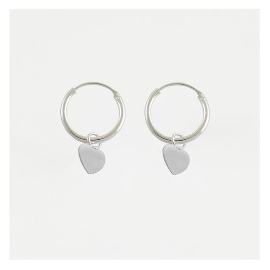 Silver Heart Charm Hoop Earrings - 12mm