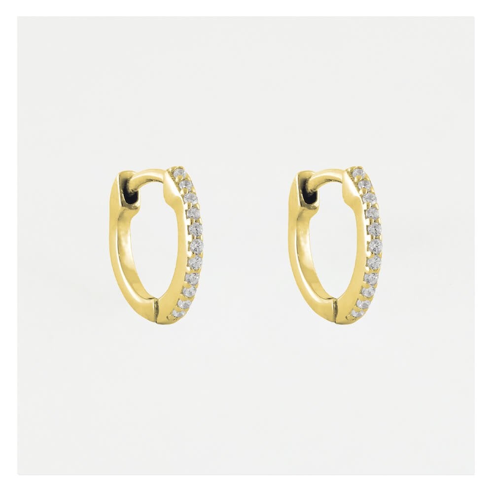 Silver CZ Huggie Hoop Earrings - 8mm