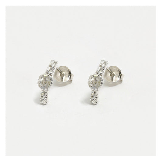 Silver Graduated Crystal Arc Stud Earrings
