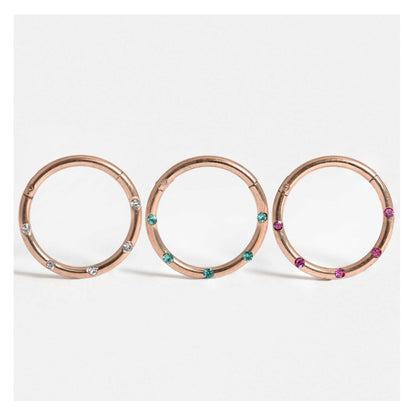 Rose Gold PVD Steel Multi Gem Hinged Segment Ring - 1.2mm