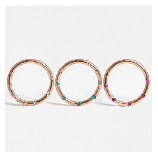 Rose Gold PVD Steel Multi Gem Hinged Segment Ring - 1.2mm