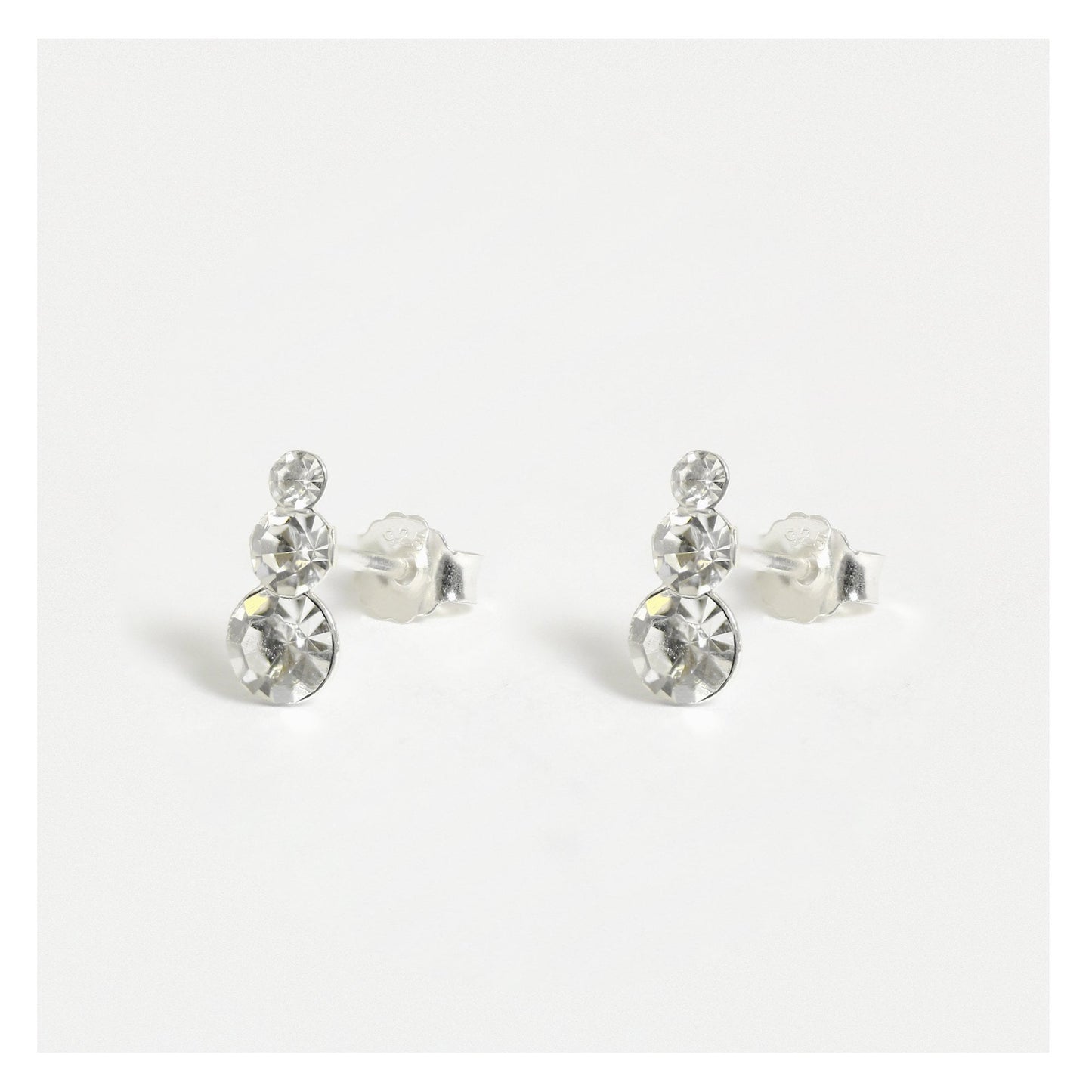 Silver Triple Graduated Crystal Stud Earrings