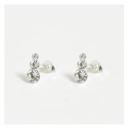 Silver Triple Graduated Crystal Stud Earrings