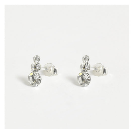 Silver Triple Graduated Crystal Stud Earrings