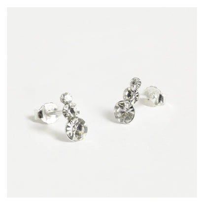 Silver Triple Graduated Crystal Stud Earrings