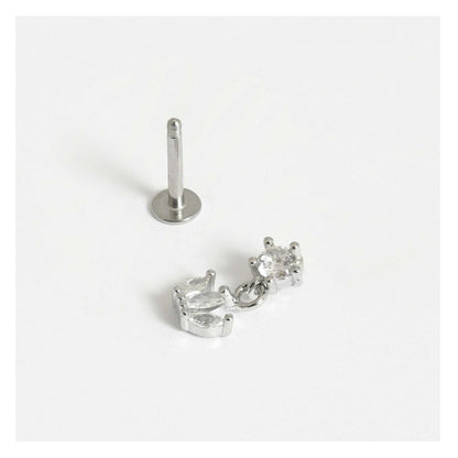 Steel Labret Stud with Crown Charm Dangley