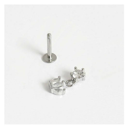 Steel Labret Stud with Crown Charm Dangley