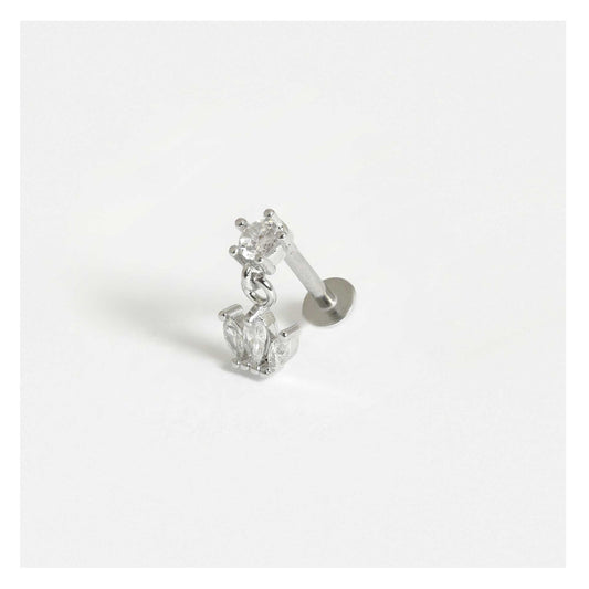 Steel Labret Stud with Crown Charm Dangley