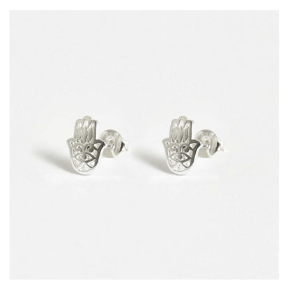 Silver Hamsa Hand Ear Studs