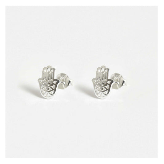 Silver Hamsa Hand Ear Studs