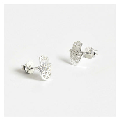 Silver Hamsa Hand Ear Studs