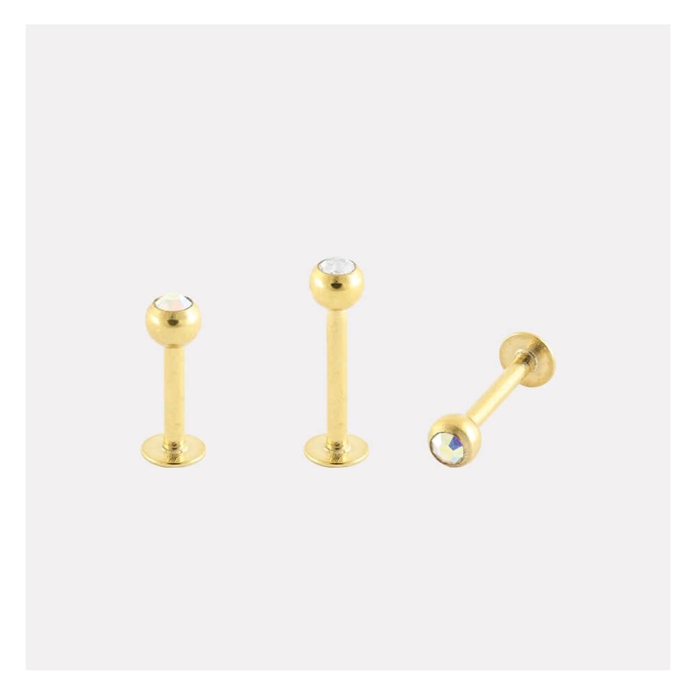 Gold PVD Titanium Clear Jewelled Labret - 1.2mm