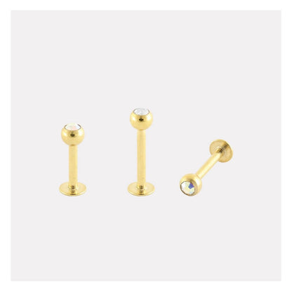 Gold PVD Titanium Clear Jewelled Labret - 1.2mm