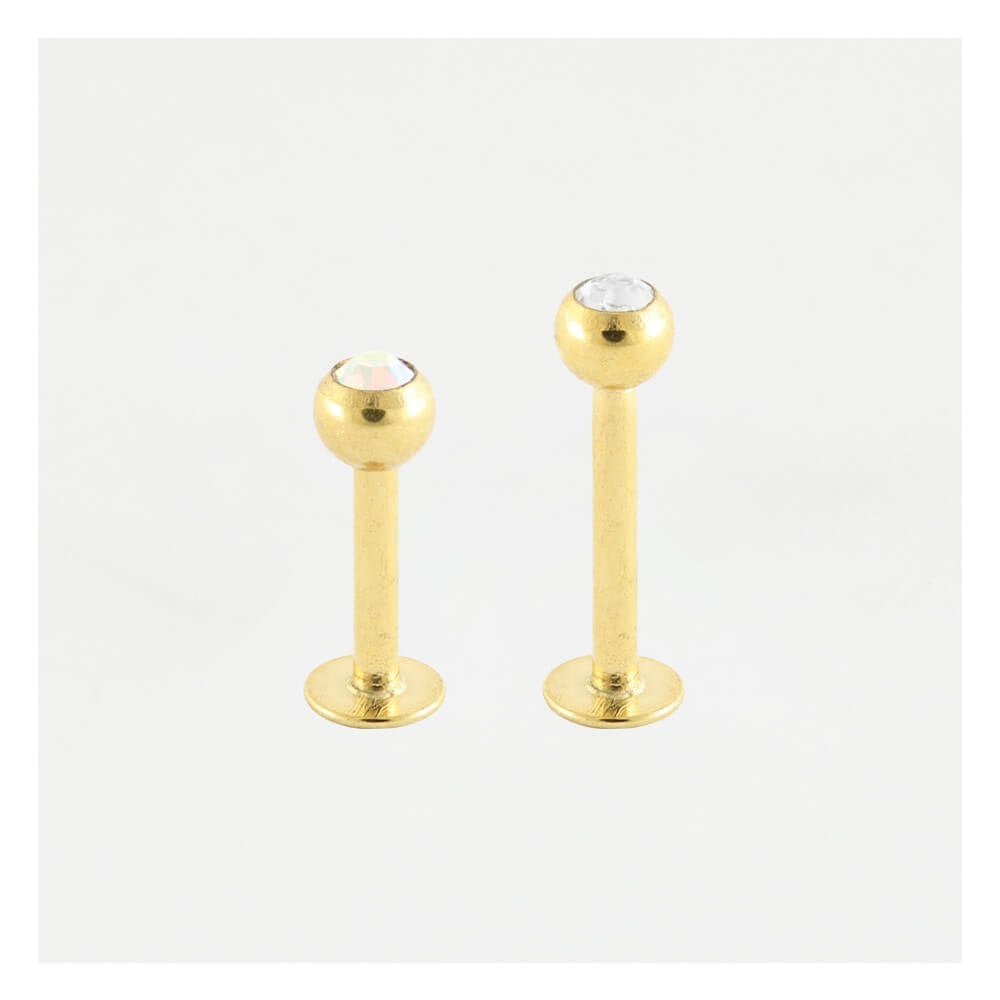 Gold PVD Titanium Clear Jewelled Labret - 1.2mm