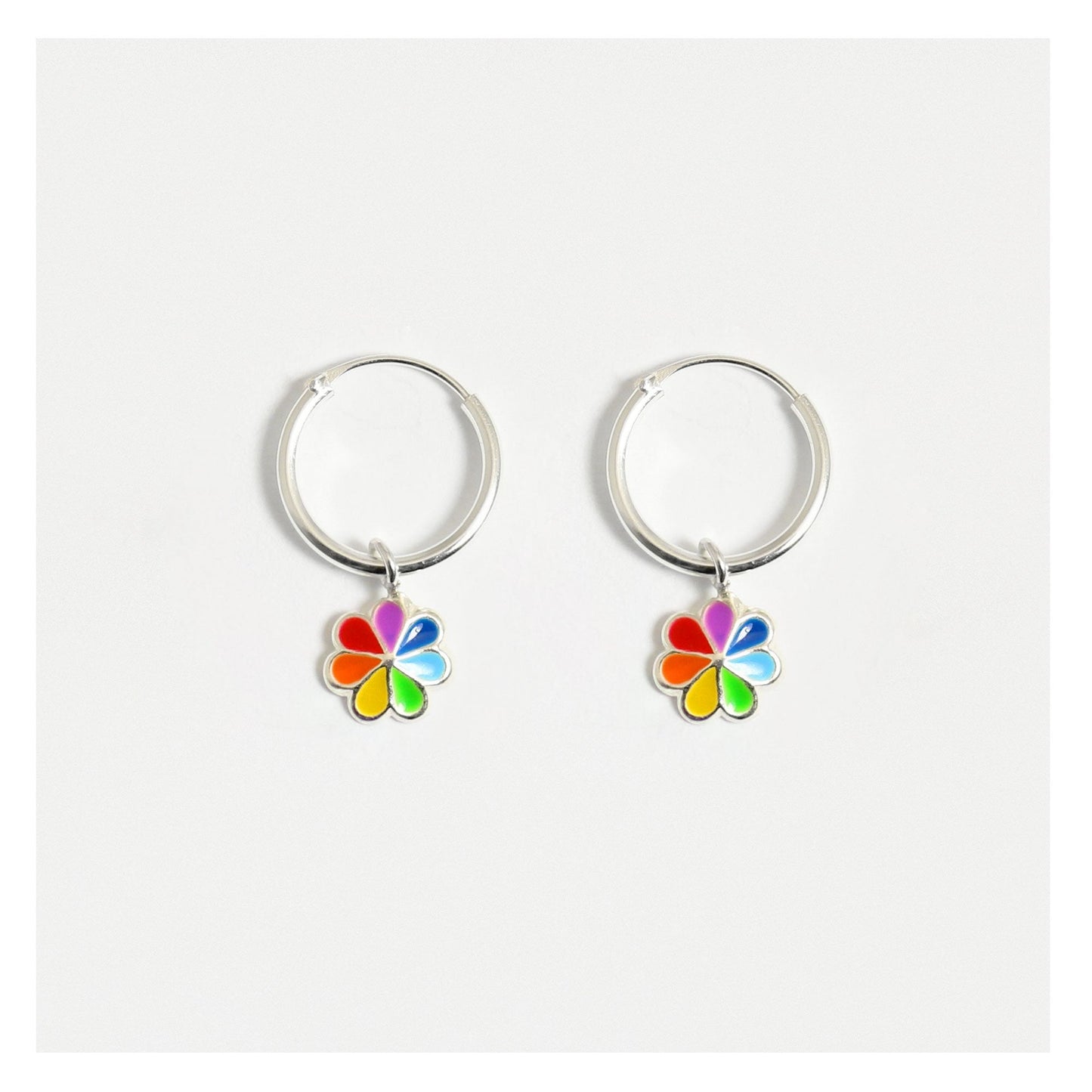 Silver Rainbow Flower Hoops - 12mm