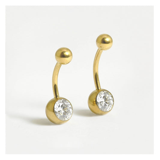 Gold PVD Titanium Single Jewelled Navel Bar