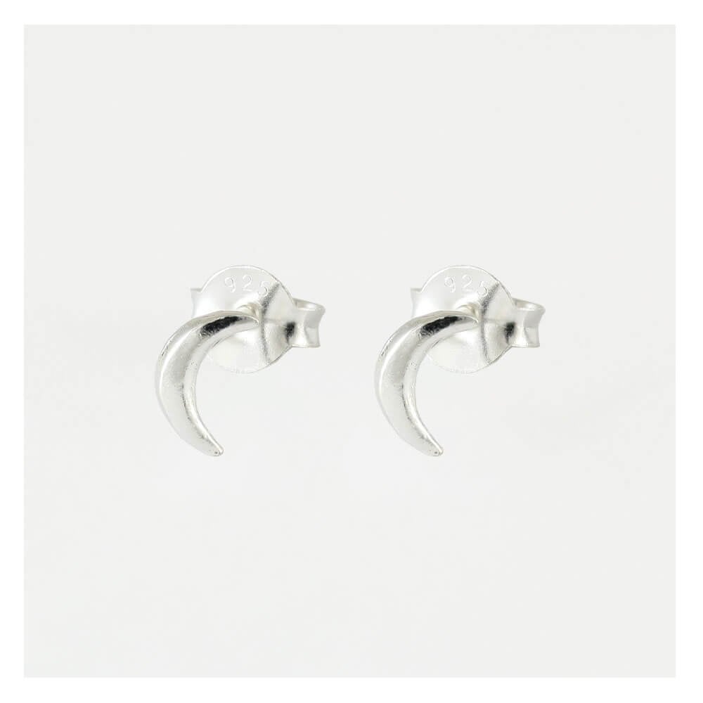 Silver Crescent Moon Stud Earrings