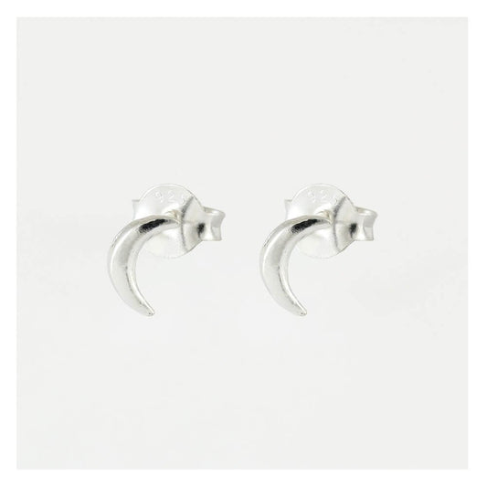 Silver Crescent Moon Stud Earrings