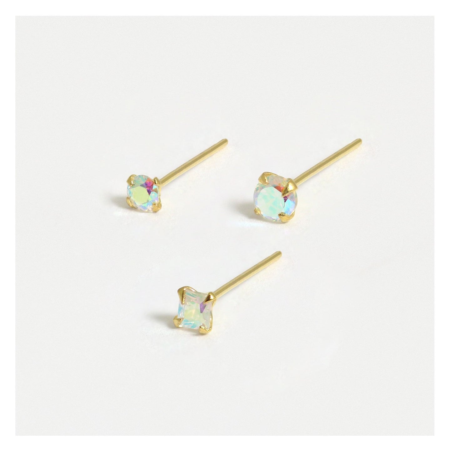 Gold Plated Silver Clawset Gem Nose Pins - Mixed Shapes, Various Sizes