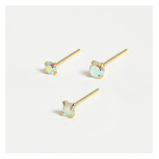 Gold Plated Silver Clawset Gem Nose Pins - Mixed Shapes, Various Sizes