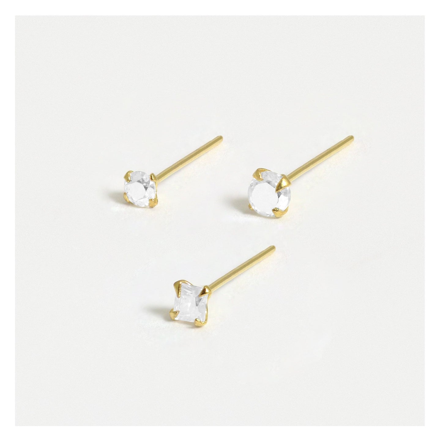 Gold Plated Silver Clawset Gem Nose Pins - Mixed Shapes, Various Sizes