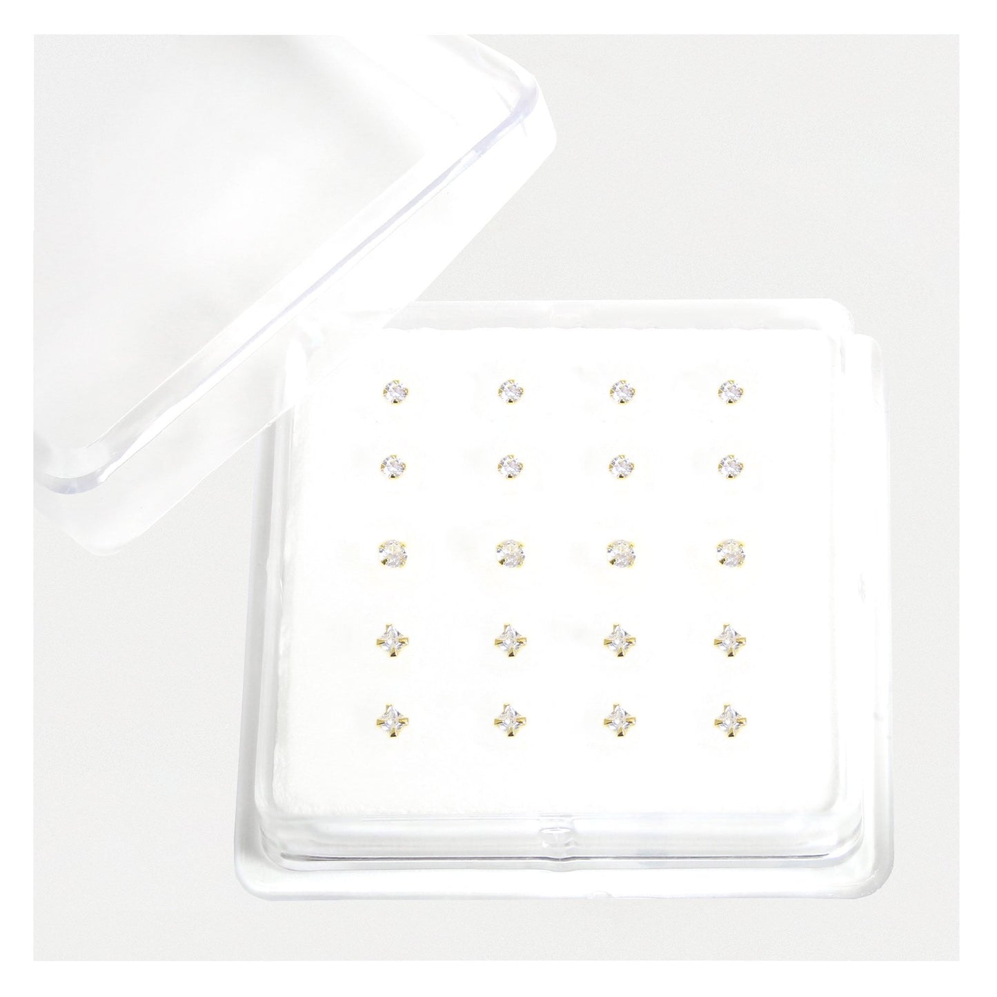 Gold Plated Silver Clawset Gem Nose Pins - Mixed Shapes, Various Sizes