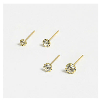Gold Plated Silver Claw Set Clear Crystal Nose Pins - Various Sizes