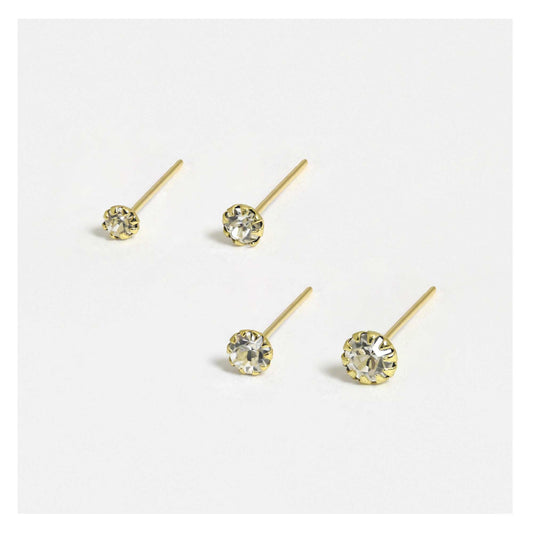 Gold Plated Silver Claw Set Clear Crystal Nose Pins - Various Sizes