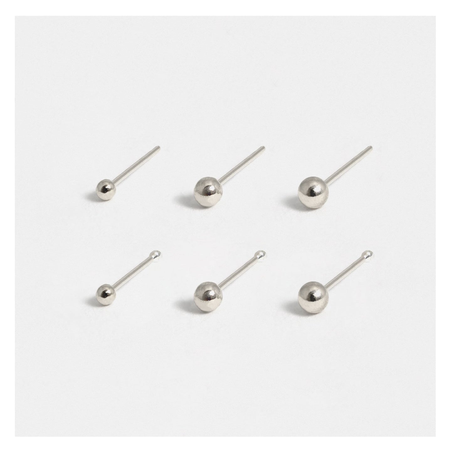 Silver Ball Nose Pins - 1.5mm, 2mm & 2.5mm, Bobble or Straight Back