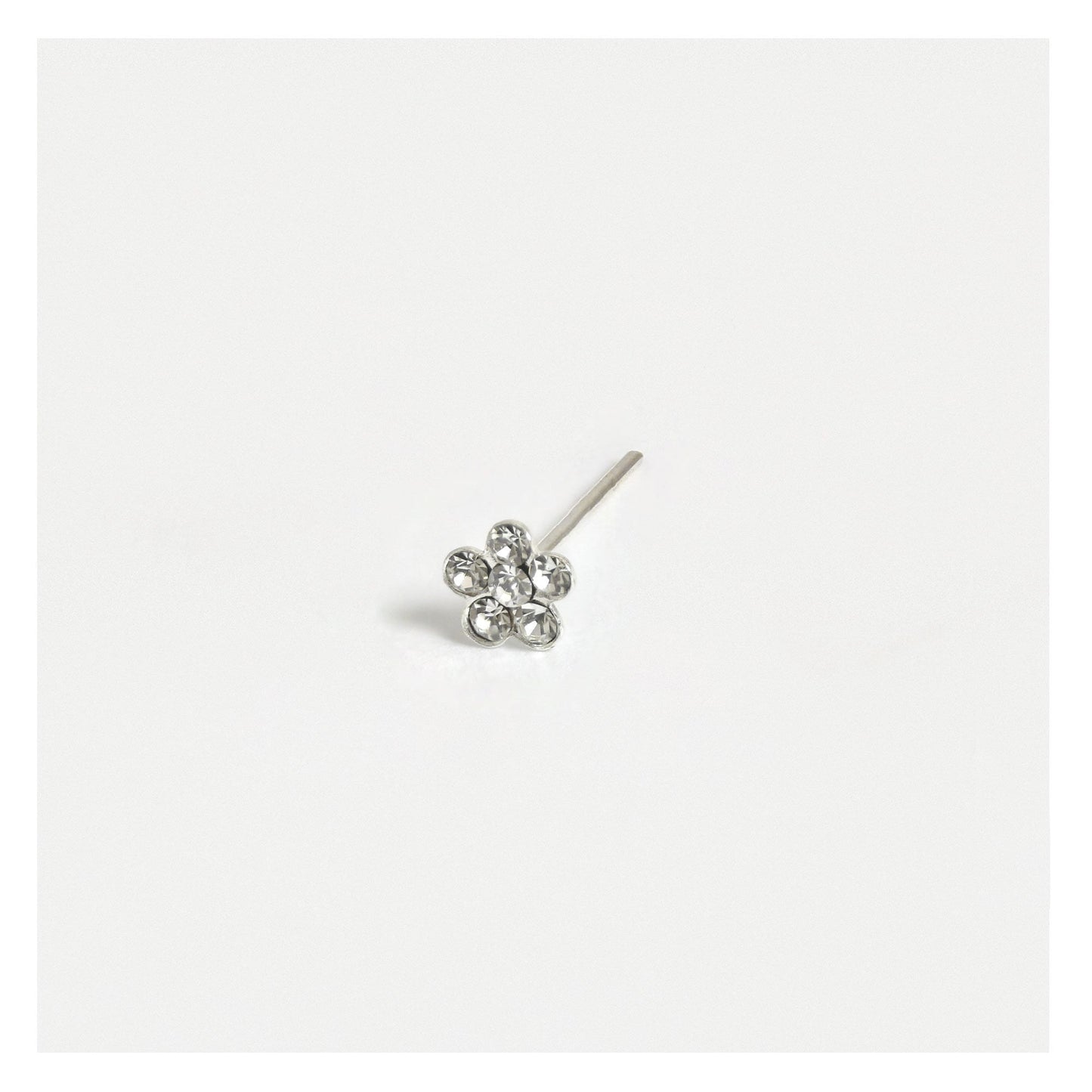 Silver Clear Gemset Daisy Nose Pins - 4mm